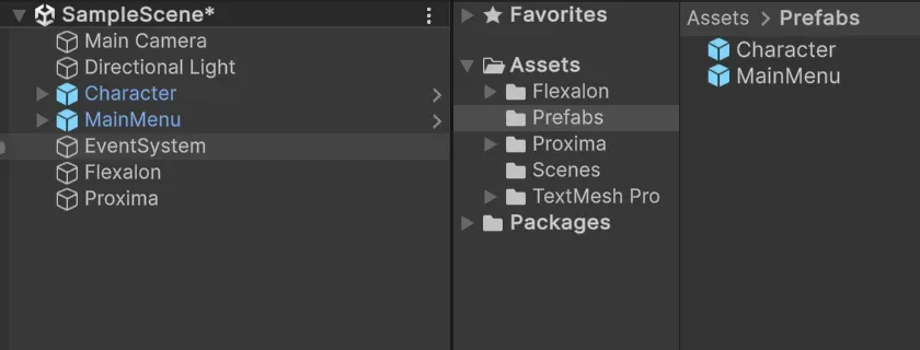 Breaking the scene into prefabs