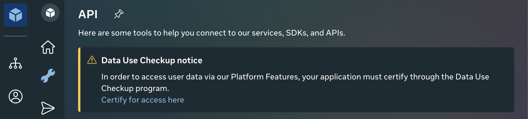 Meta Developer Dashboard - Data Use Checkup Notice