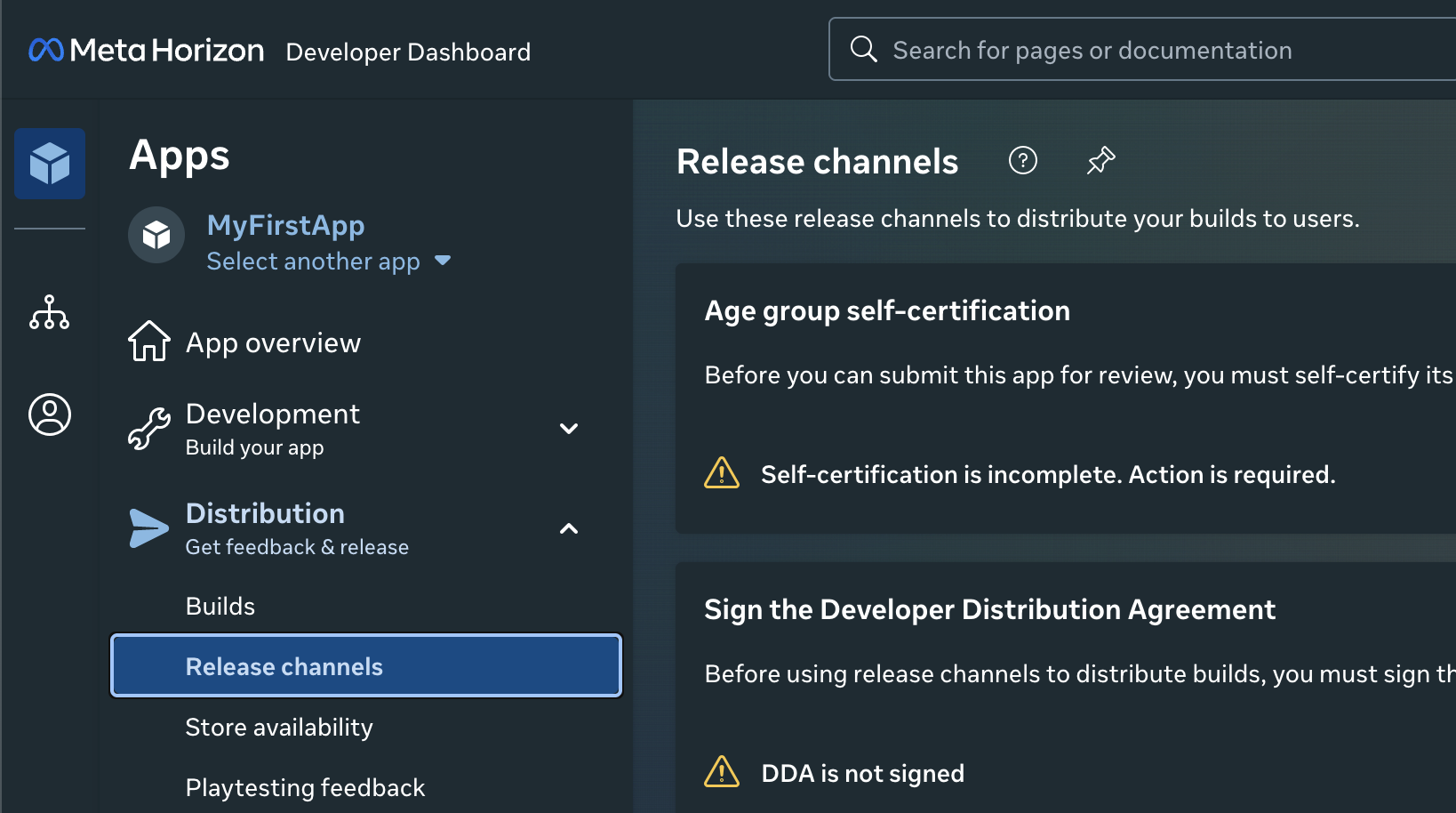 Meta Developer Dashboard - Release Channels