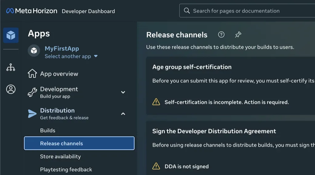 Meta Developer Dashboard - Release Channels