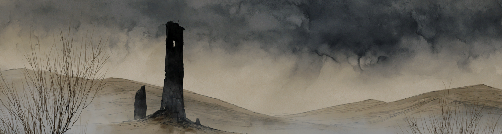 A lonely tower in a fog-shrouded Mythbinder landscape